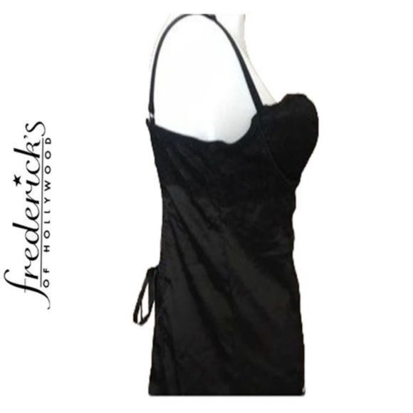 FREDERICK'S OF HOLLYWOOD Black Sexy Lace Chemises Slip Lace-Up Back sz M - Picture 3 of 6